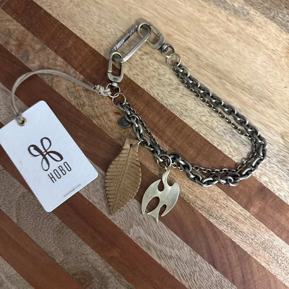 HOBO Dove Bag Swag Buffed Leather Antique Brass Purse Charm Keychain NV-20168